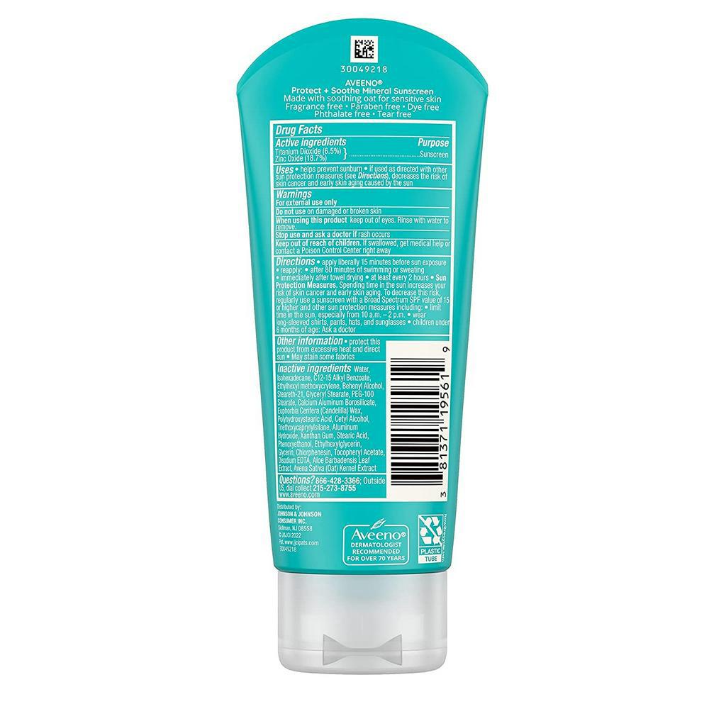 Kem chống nắng không nhờn, chống trôi Aveeno Protect + Soothe Mineral Sensitive Skin SPF30 NEW