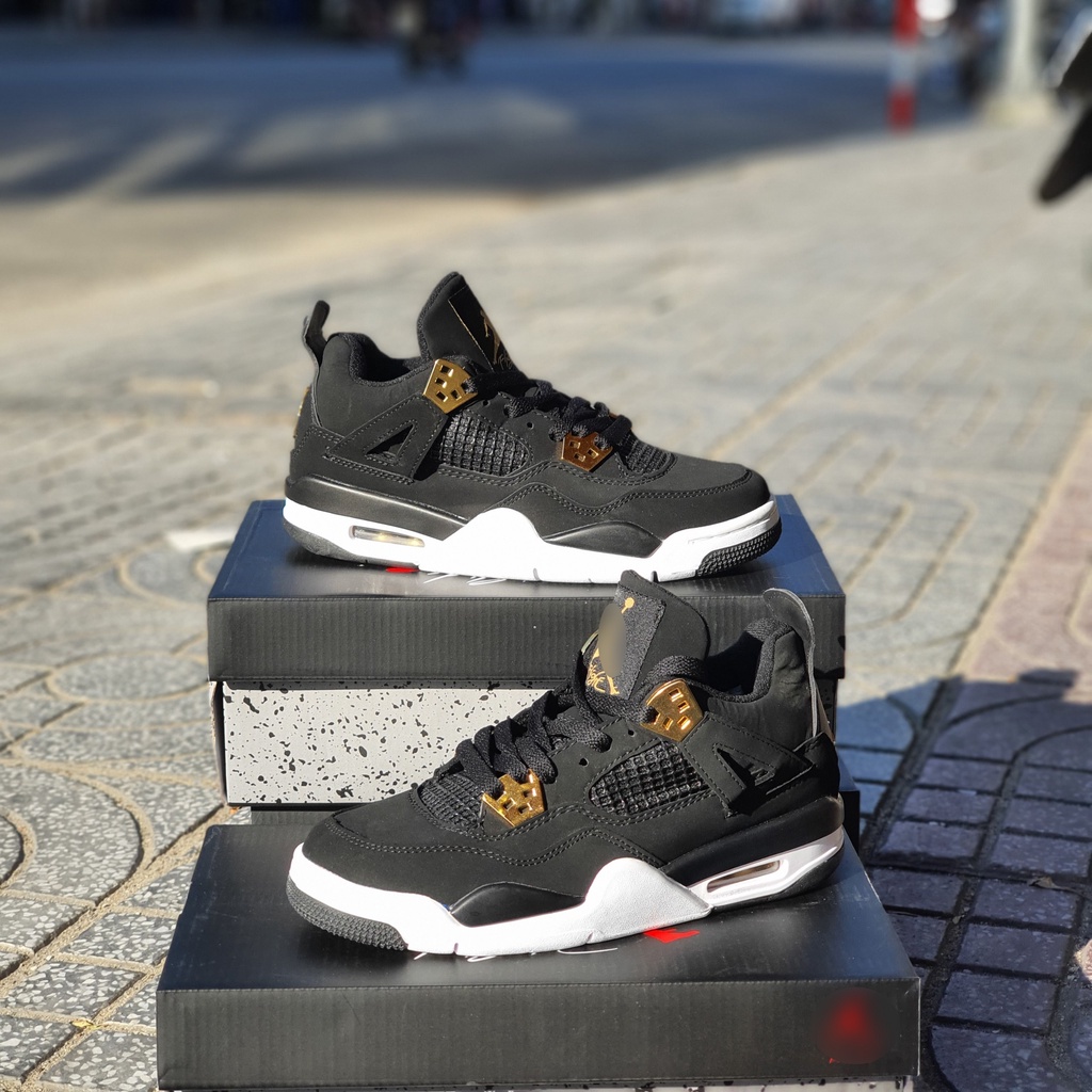 Giày thể thao cổ cao Jordan 4 nam nữ màu đen trắng royalty, Giày bóng rổ đẹp giá rẻ, Sneaker cao cổ retro black