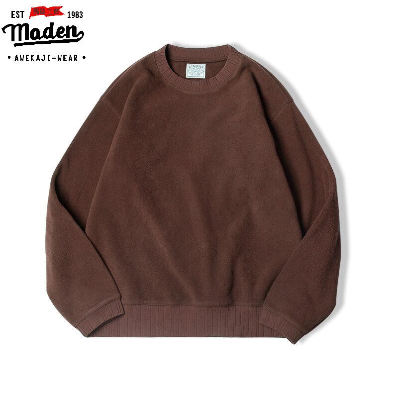 MADEN Áo sweater cổ tròn vải lông cừu giữ ấm bên trong thời trang thu đông phong cách Nhật Bản dành cho nam