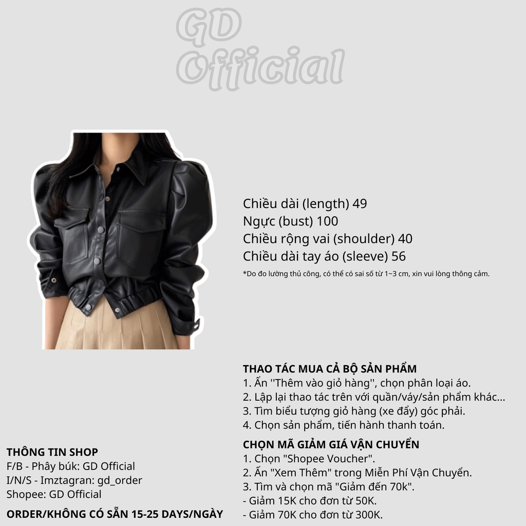 K104|Áo khoác da PU cá tính dáng ngắn croptop trẻ trung cho nữ màu đen, nâu GD Official