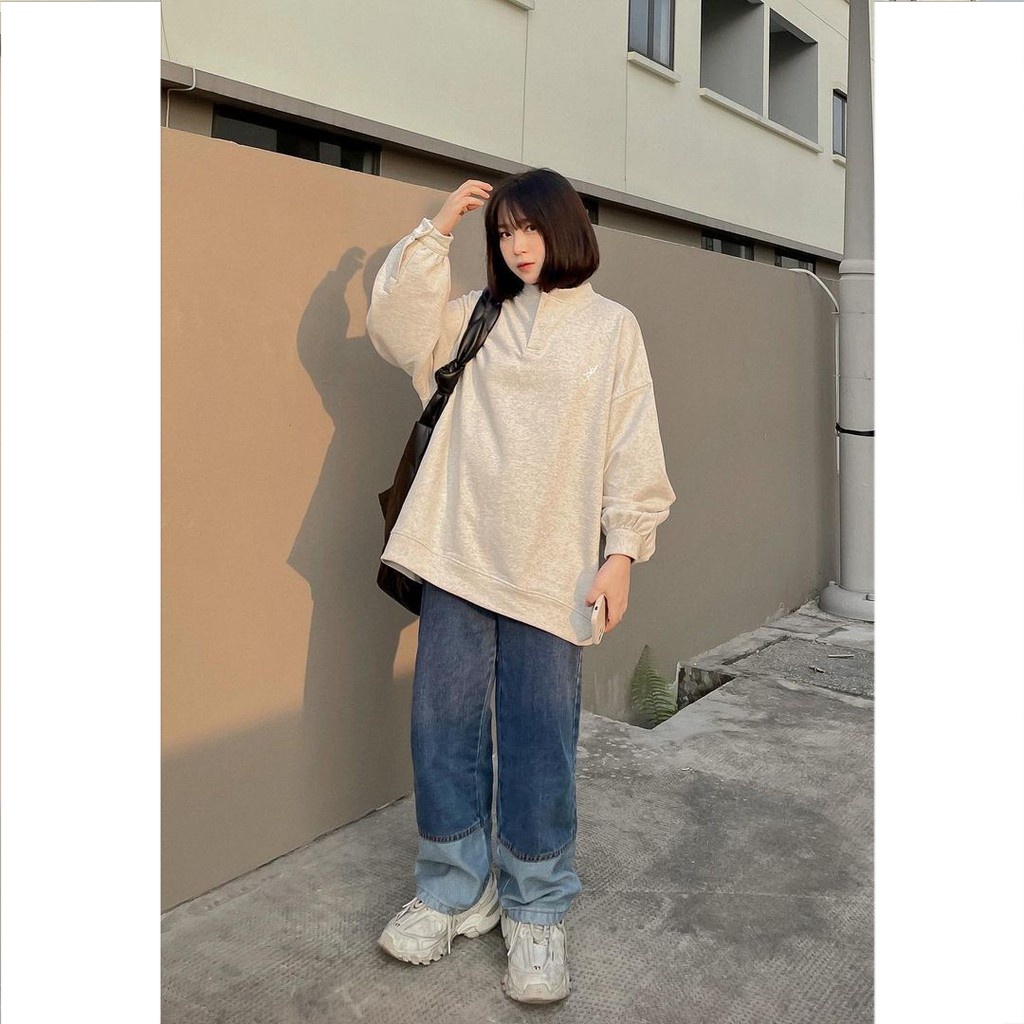 Áo Sweater Tay Phồng Basic Áo Nỉ Thu Đông Form Rộng Phối Cúc Cổ MONKEY Chất Nỉ Dày Dặn 3 Màu Đen Xám Cam Đất 10031 | BigBuy360 - bigbuy360.vn