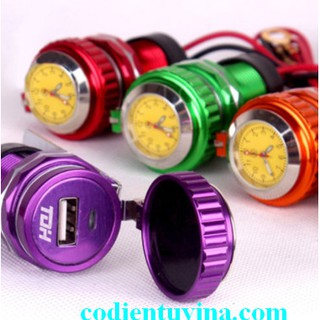 ĐỒNG HỒ + CỔNG SẠC USB GẮN XE MÁY