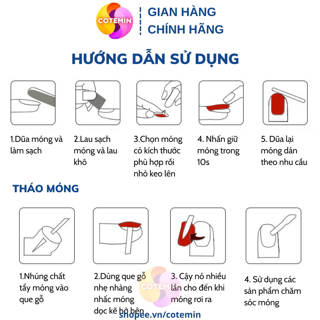Móng tay giả thời trang móng tay có keo đính sẵn tiện lợi dễ xử dụng COTEMIN MÃ F740