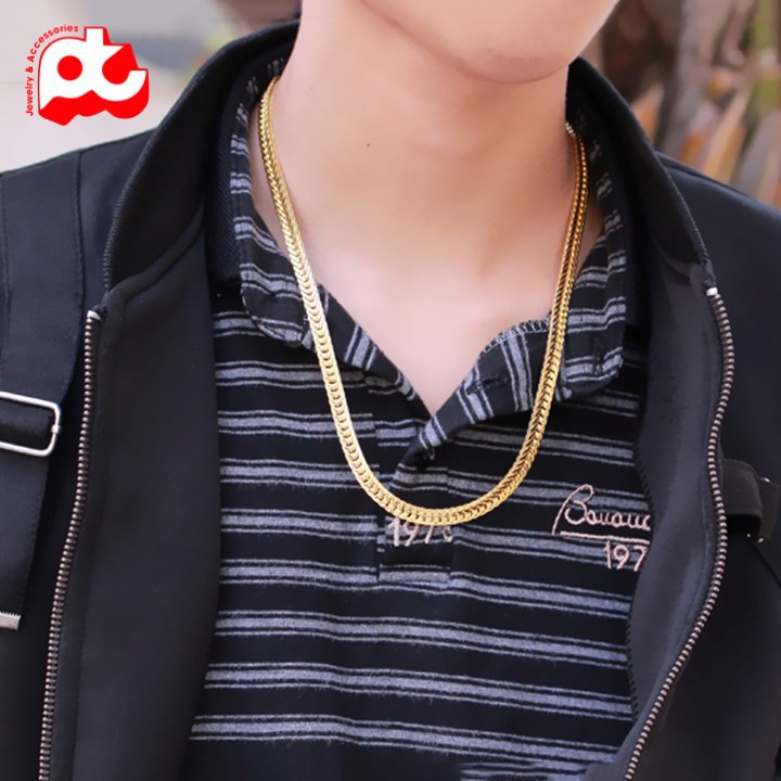 Dây chuyền nam inox thời trang kiểu dẹp  kích cỡ 6mm màu mạ vàng thép không gỉ HSDCNA36