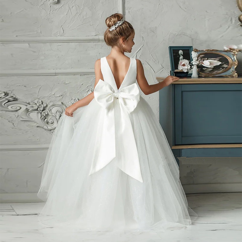 Đầm Công Chúa Thắt Nơ Lưng Đính Kim Sa Lấp Lánh Dành Cho Bé Gái 5-14 Tuổi