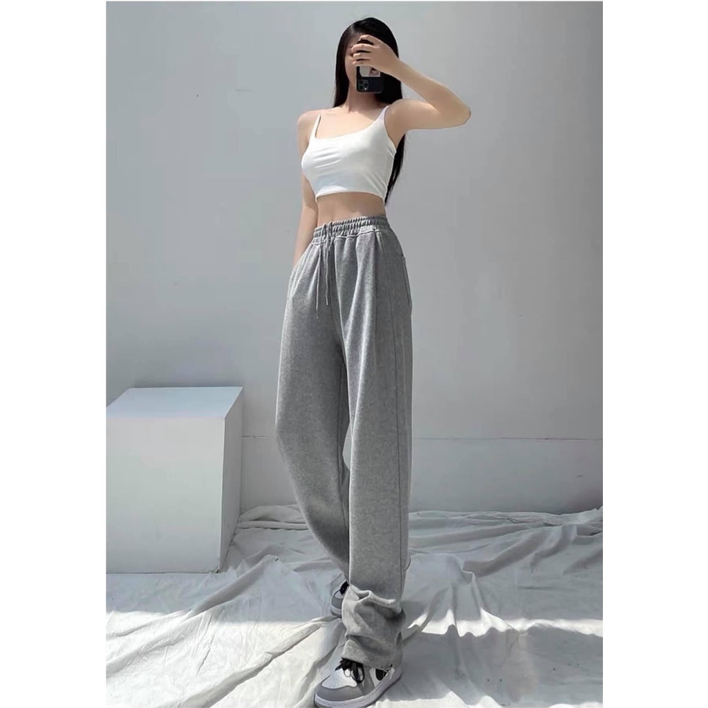 Quần Jogger Sweatpants Màu Xám Unisex Ống Rộng Nỉ Da Cá Phong Cách Hàn Quốc Amellia ( QJG02 )