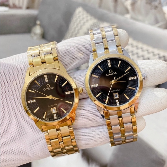 Đồng hồ Nam omega OM22 mặt đen, 2 màu dây, mạ màu không gỉ | BigBuy360 - bigbuy360.vn