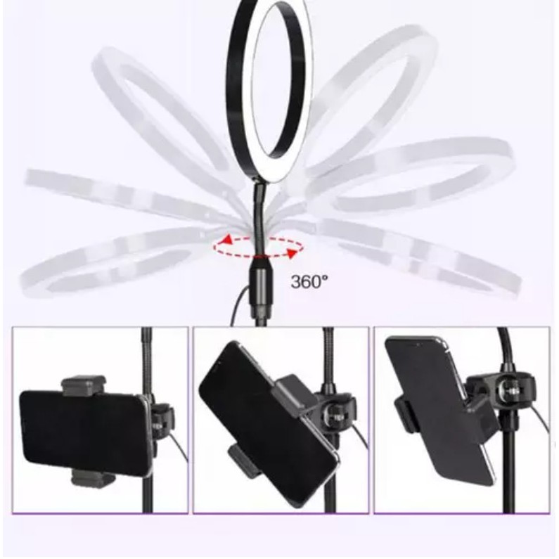 Đèn led livestream để bàn mini tích hợp 2 giá đỡ điện thoại kiểu chữ T