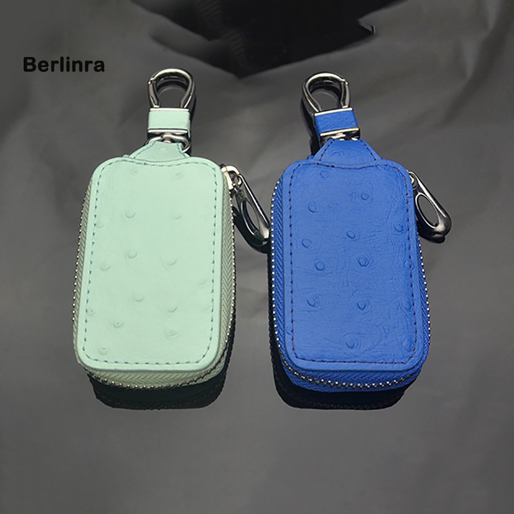 ☂Túi Da Bò Thật Trong Suốt Hình Vuông Đựng Chìa Khóa Xe Hơi Có Khóa Kéo Tiện Dụng