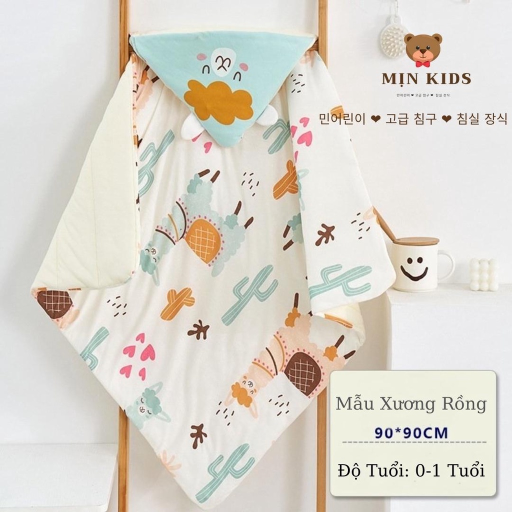Chăn ủ cho bé sơ sinh, ủ trần bông MỊN KIDS, in họa tiết cute dành cho bé 0 - 12 - U1