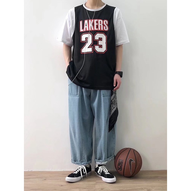 Áo Bóng Rổ LAKERS Phối Tay 2 Lớp Siêu Hot Phong Cách Nam Nữ Trend 2022
