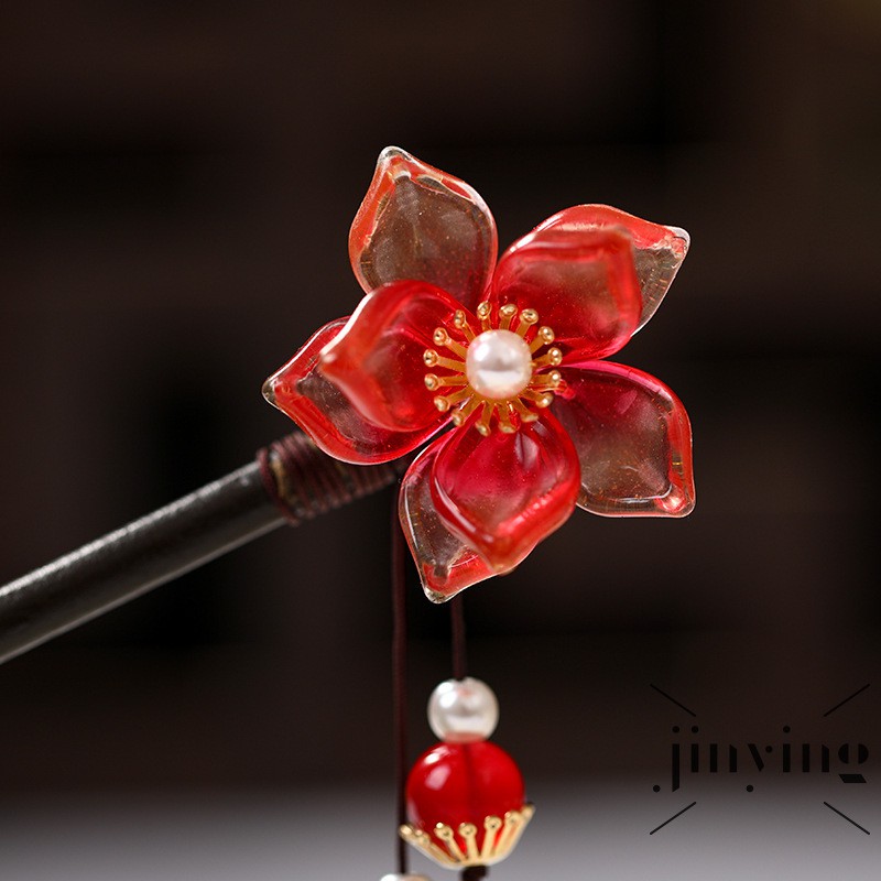 GETNOIVAS Trâm cài tóc hình hoa đính pha lê màu đỏ phong cách dân tộc cho nữ