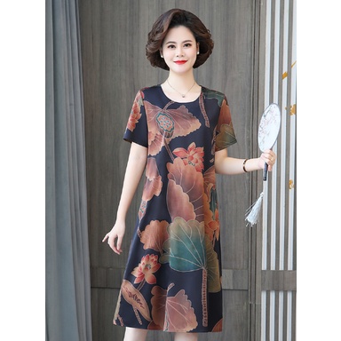 Váy trung niên nữ dáng suông V15 - Áo đầm thời trang mùa hè cho người lớn tuổi, mẹ, bà U40 U50 U60 đẹp giá rẻ Bigsize