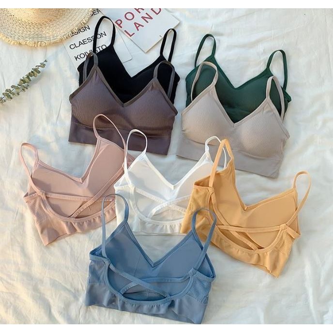 [RẺ VÔ ĐỊCH] Áo bra nữ len tăm dây chéo thể thao nâng ngực - Áo bralette coton mềm không gọng mút mỏng YLY12 | BigBuy360 - bigbuy360.vn