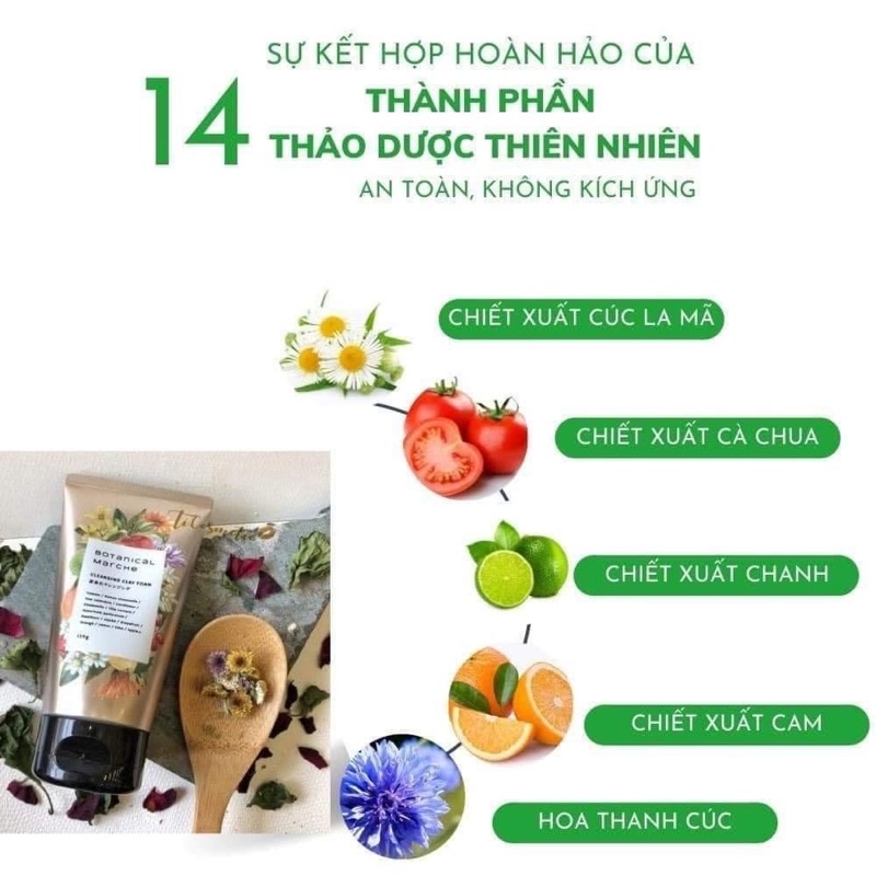 Sữa Rửa Mặt Đất Sét BOTANICAL MARCHE Làm Sạch Sâu Lỗ Chân Lông Nội Địa Nhật Bản 120g - SAKUKO
