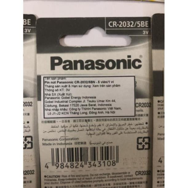 Vỉ 5 Viên Pin Panasonic CR2032 / CR2025 / CR2016 / CR1632 / CR1220 / CR1620 / CR1616 Pin 3V Lithium Made in Indonesia