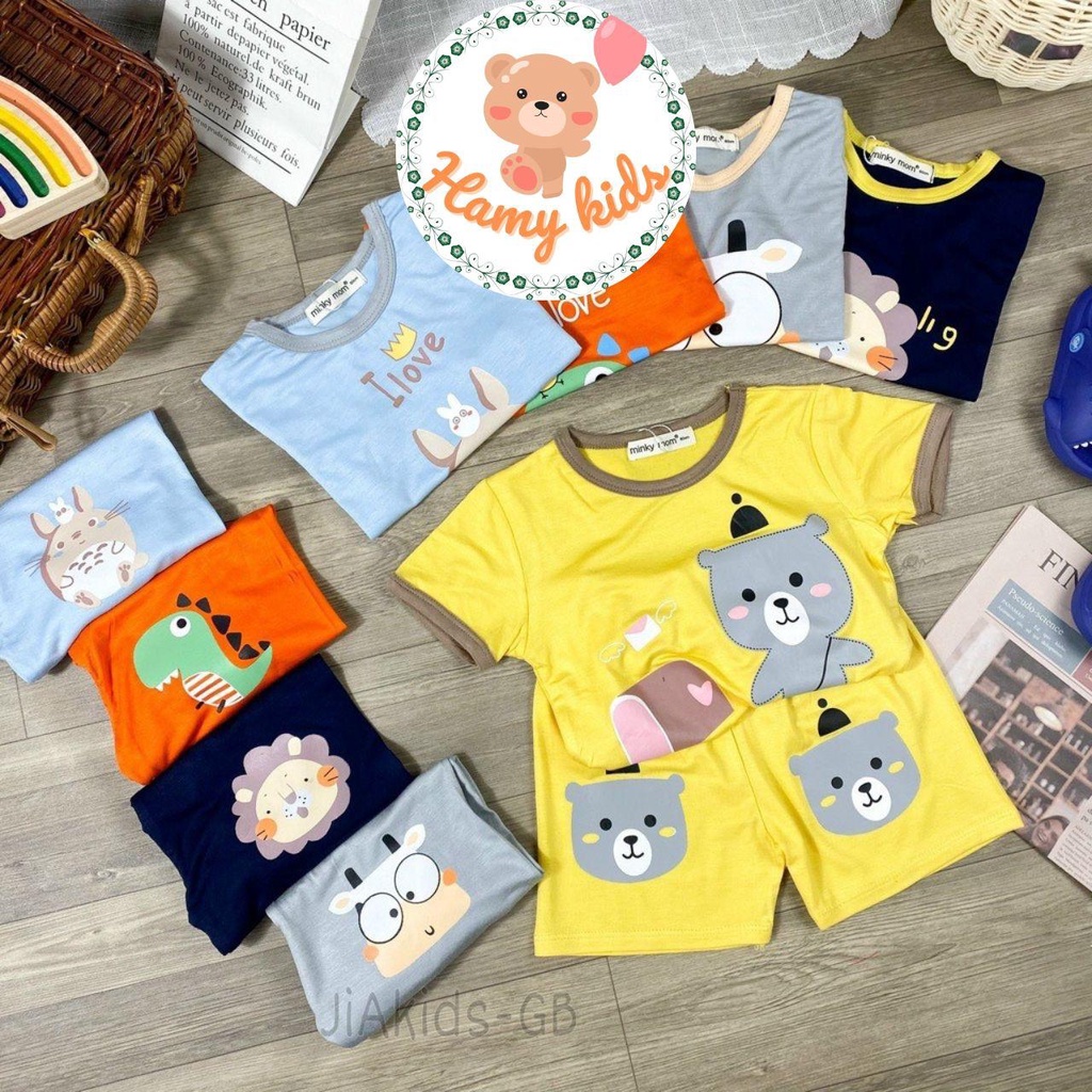 Đồ Bộ Cộc Tay Minky Mom Chính Hãng Thun Lạnh Tay Ngắn Hình in Gấu Bò Sữa Bé Trai Bé Gái Từ 0-5 Tuổi Dưới 20kg - Hamykids