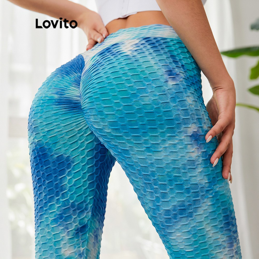 Quần legging Lovito ôm dáng nhuộm màu phong cách thể thao L03014 (xanh lam) | BigBuy360 - bigbuy360.vn