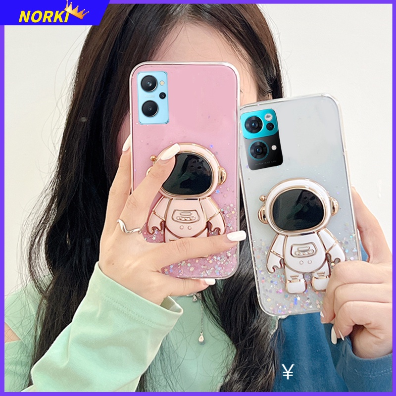 Ốp Điện Thoại Kim Tuyến Nước Kèm Giá Đỡ Hình Phi Hành Gia 3D Cho Realme 9 9i 9Pro Plus 8 8Pro 8i 7 7i 7Pro C17