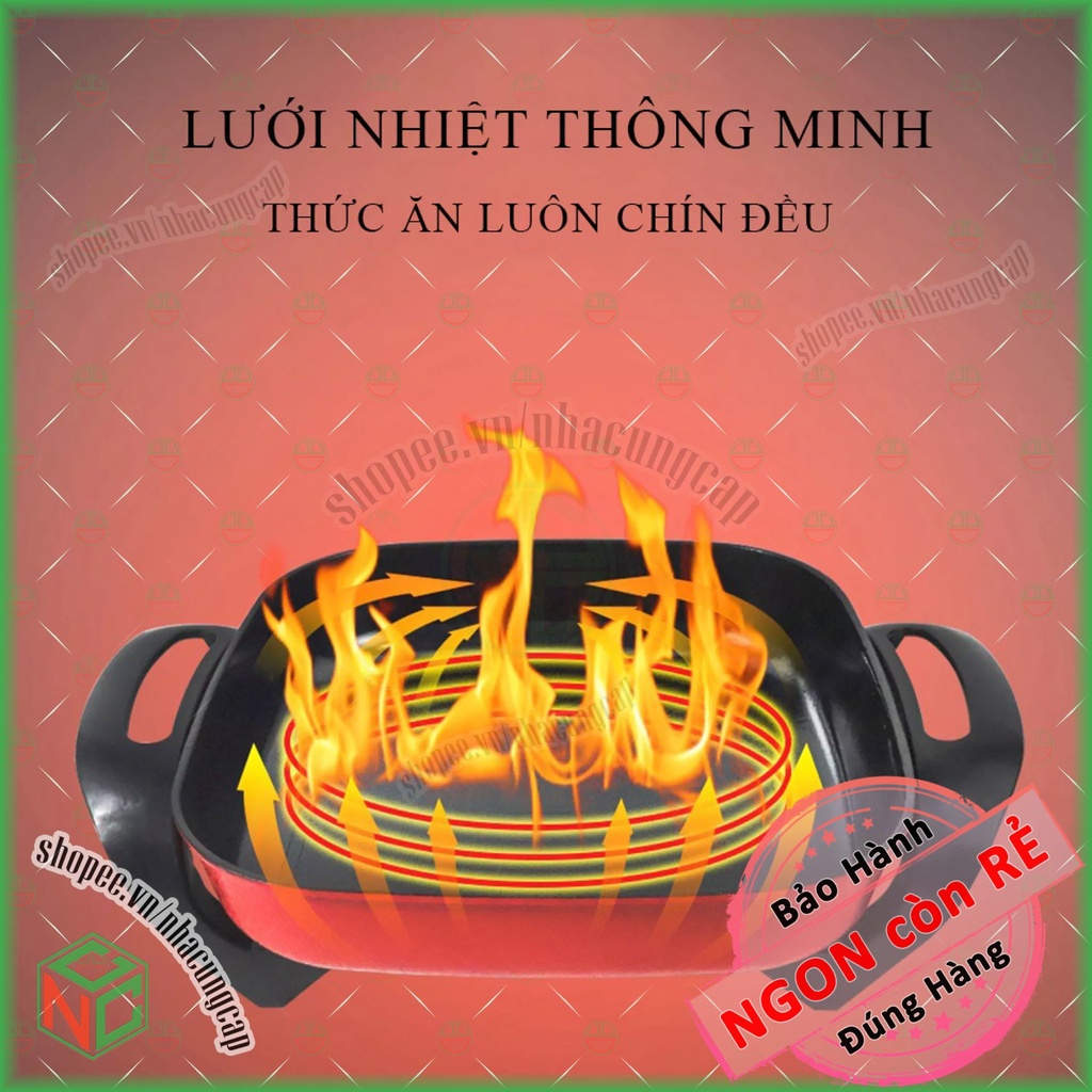 [KhoNCC] Nồi Lẩu Điện Đa Năng - Hình Vuông Cỡ Lớn 5 Lít, Chiên Xào Hầm Luộc Rán - Chống Dính Lau Chùi Dễ Dàng - NLVQ-540