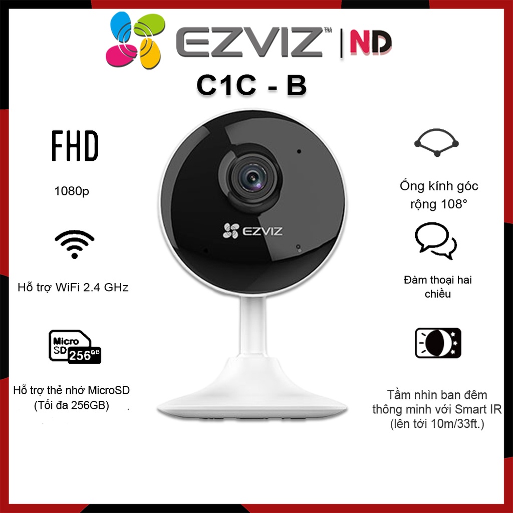 Camera Wi-Fi 2MP EZVIZ C1C-B FULL HD 1080P Góc Quay Rộng - Hàng chính hãng bảo hành 24 tháng