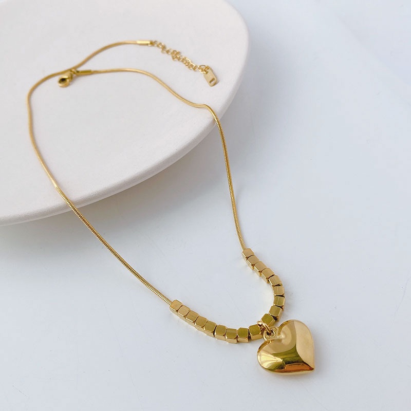 Vòng cổ thép titan mạ vàng 18K mặt hình trái tim đơn giản thời trang cho nữ