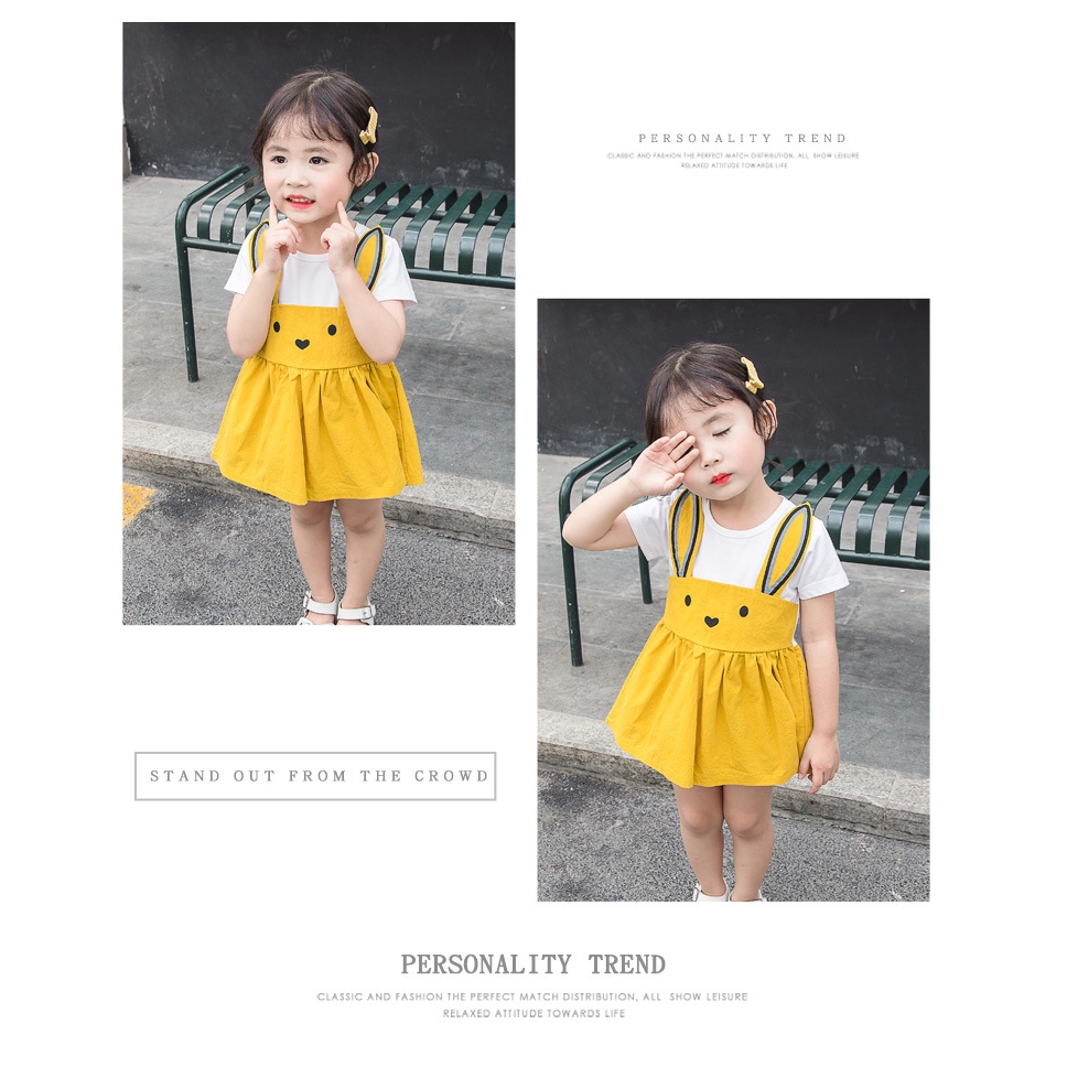 Bộ Áo Liền Quần Hình Thỏ Hoạt Hình Dễ Thương Cho Bé Gái 1-3 Tuổi