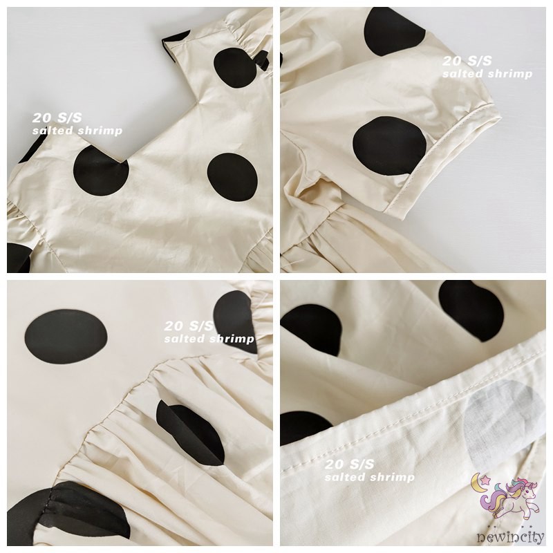 Đầm Bé Gái Chấm Bi Tay Phồng Phong Cách Hàn Quốc