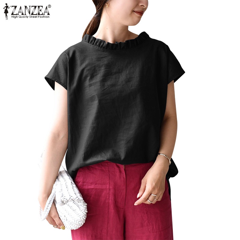 Áo ZANZEA tay ngắn màu trơn thời trang dành cho nữ