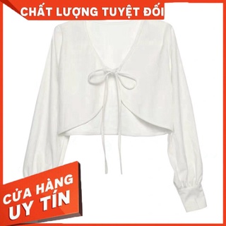AK014 Áo cardigan trắng dài tay buộc nơ croptop, Áo khoác kiểu nữ cadigan crt điệu tiểu thư bánh bèo nữ tính - HÀNG MỚI 