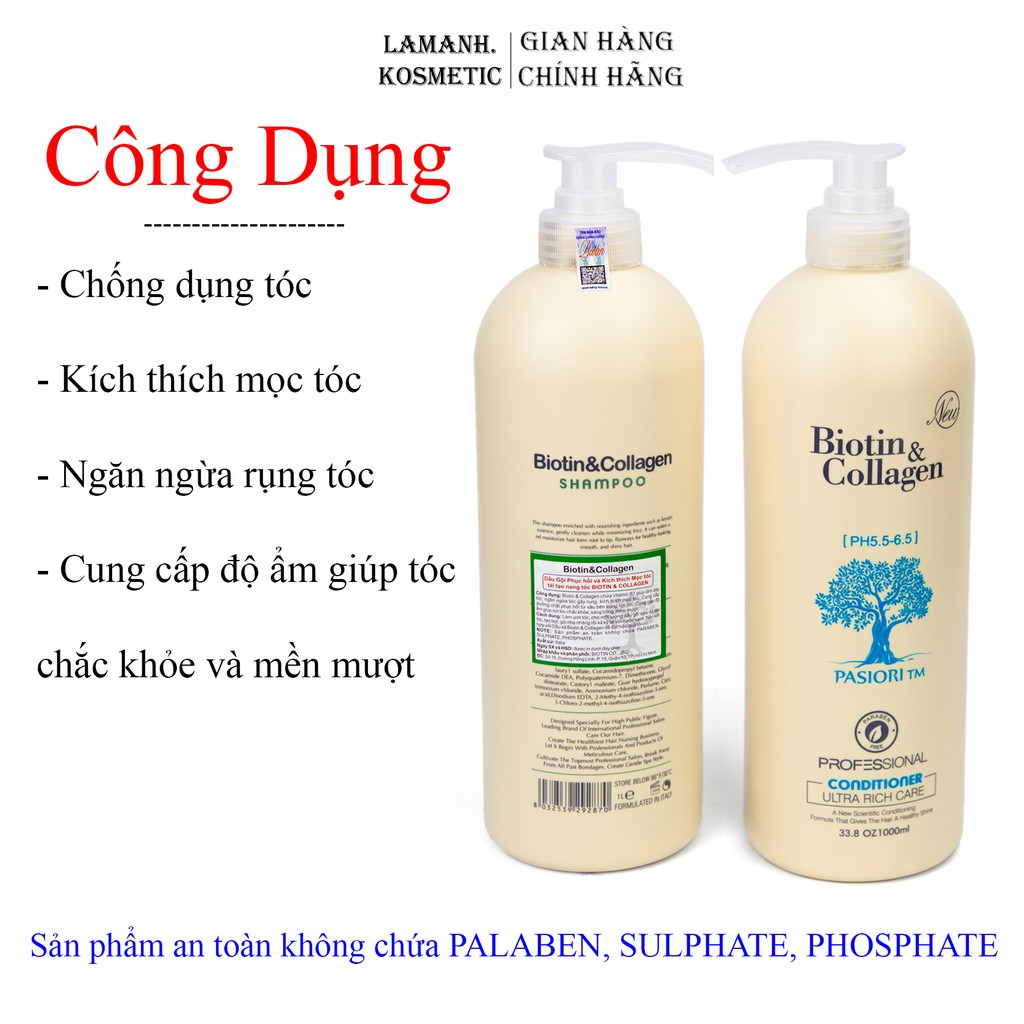 Dầu gội biotin & collagen, kích thích mọc tóc chống rụng tóc, dầu gội biotin cặp 500ml – 1000ml  hàng chính hãng