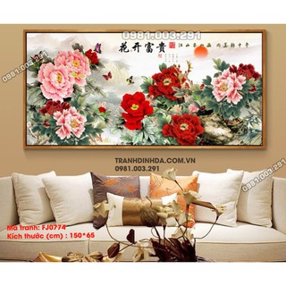 Tranh thêu hoa mẫu đơn đẹp 150x65cm