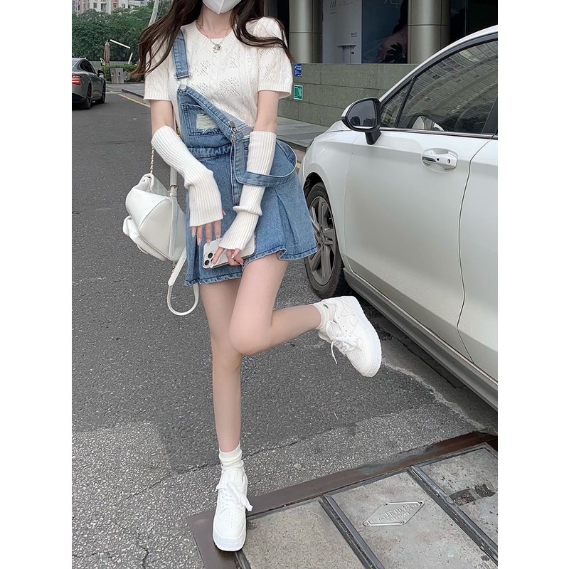 Đầm Denim Hai Dây Dáng Chữ a Lưng Cao Thời Trang Mùa Hè 2022 Mới