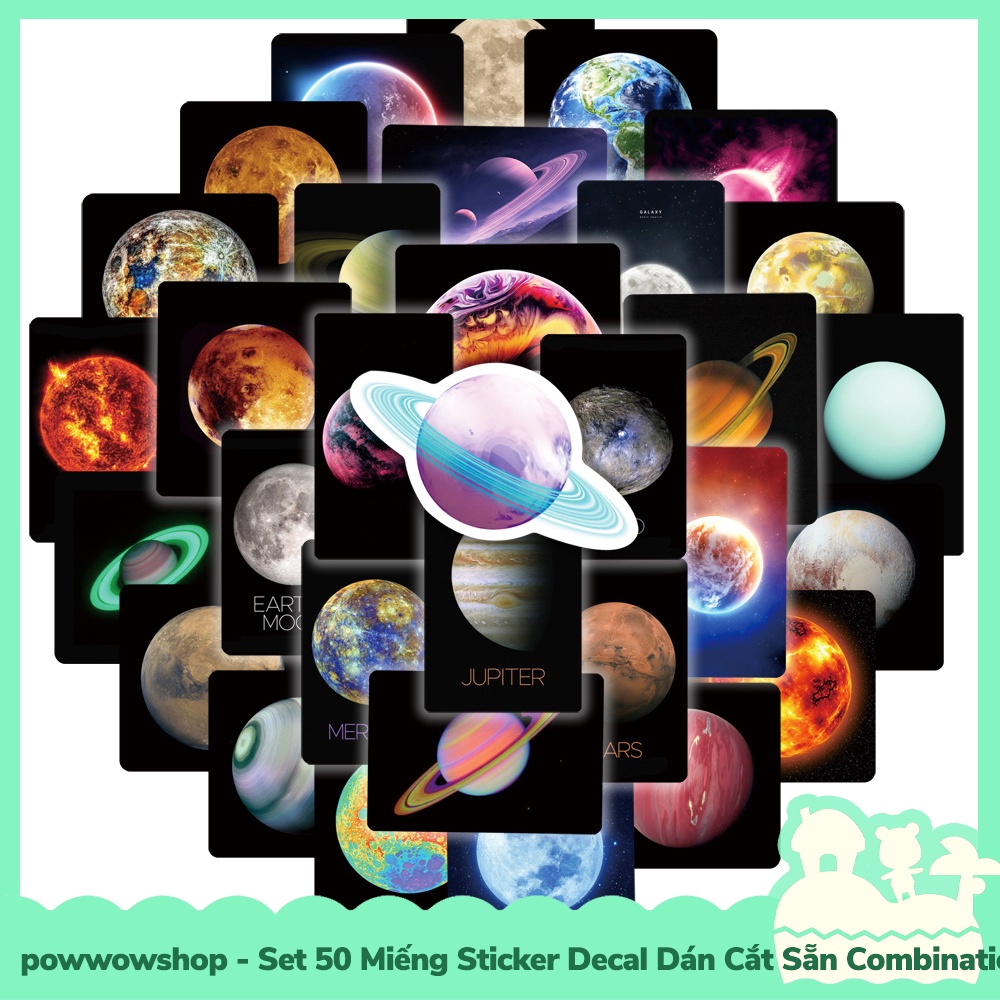[Sẵn VN - Hỏa Tốc] Set 50 Miếng Sticker Decal Cắt Sẵn DIY Dán Trang Trí Vật Dụng Mẫu Combination of Planets