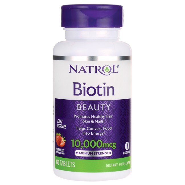 Kẹo dâu Biotin Natrol 10.000 mcg Maximum Strength Fast Dissolve viên vị dâu 60 90 100 150 250 viên