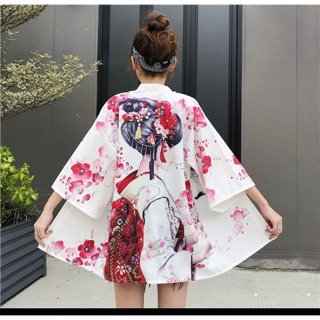 Áo Khoác Haori gesha hoa đào (có sẵn số lượng ít)