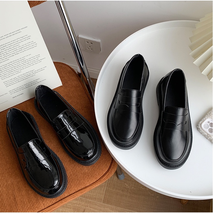Giày loafer đế dày ulzzang, giày moca bệt đế 3cm vintage