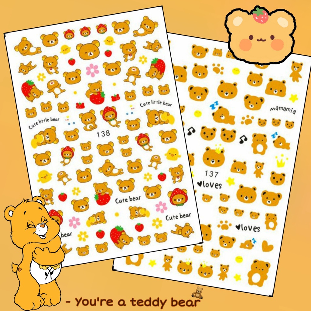 Sticker 3D Gấu Nâu Brown- Hình dán móng tay 137/138