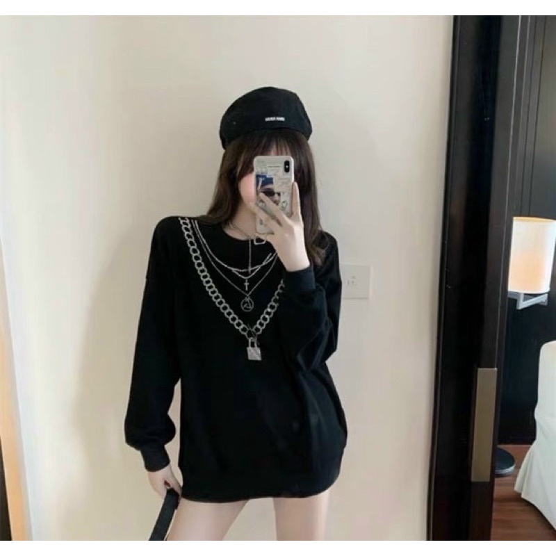 Áo nỉ dài tay LV thời trang nam nữ có hoạ tiết, Áo thu đông mầu đen phong cách giới trẻ btshop từ 45 đến 75 kg.