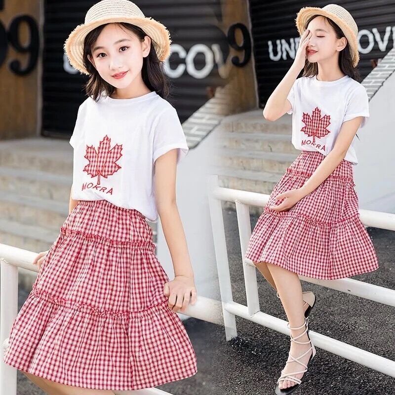 Set Áo Thun Ngắn Tay Và Chân Váy Dài Phong Cách Hàn Quốc Thời Trang Mùa Hè Cho Bé Gái