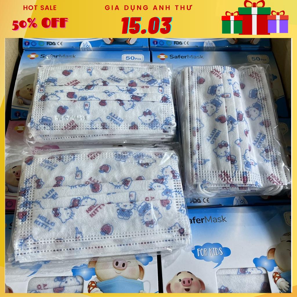 Set Hộp 50 Cái Khẩu Trang Y Tế Trẻ Em Hình Dễ Thương Phù Hợp Với Bé Dưới 10 Tuổi