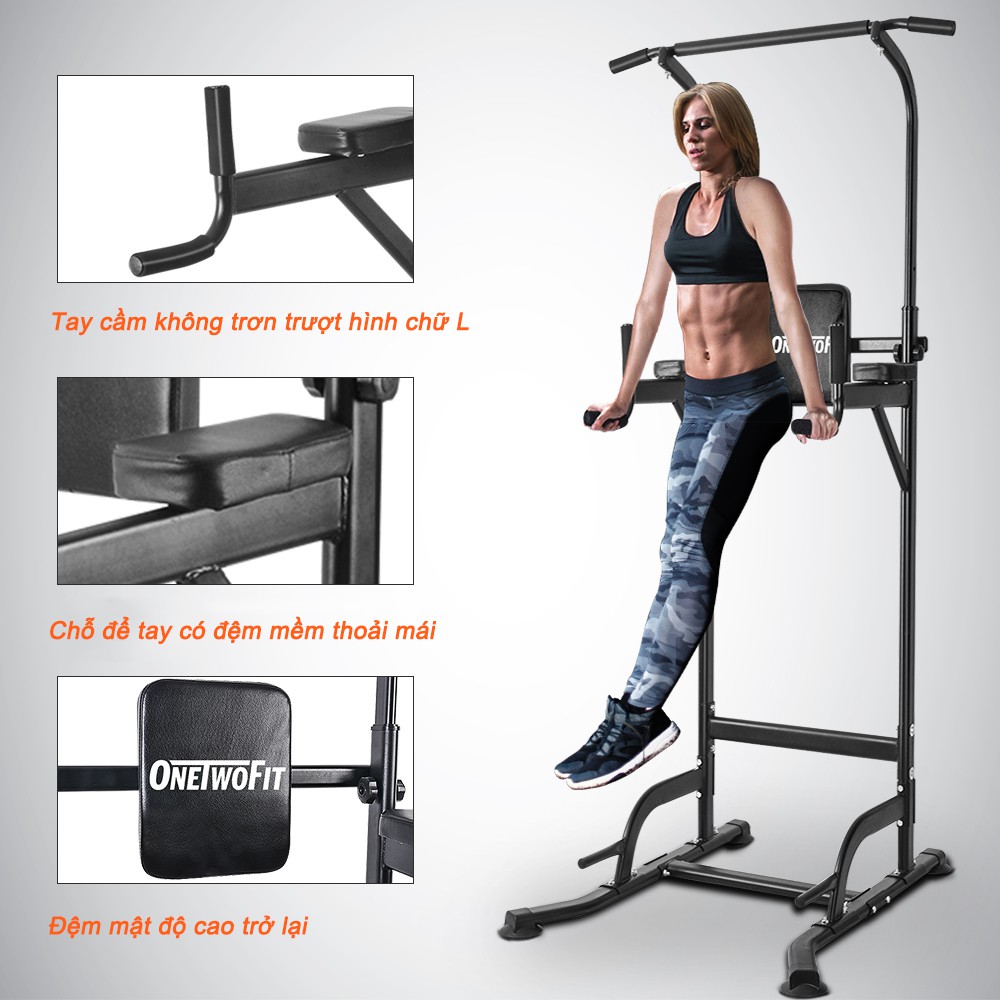 OneTwoFit Bộ xà đơn xà kép Fitness Pull up Bar Push Up-Weight OT084 có thể điều chỉnh chiều cao 120cm*91cm*(165-235)cm