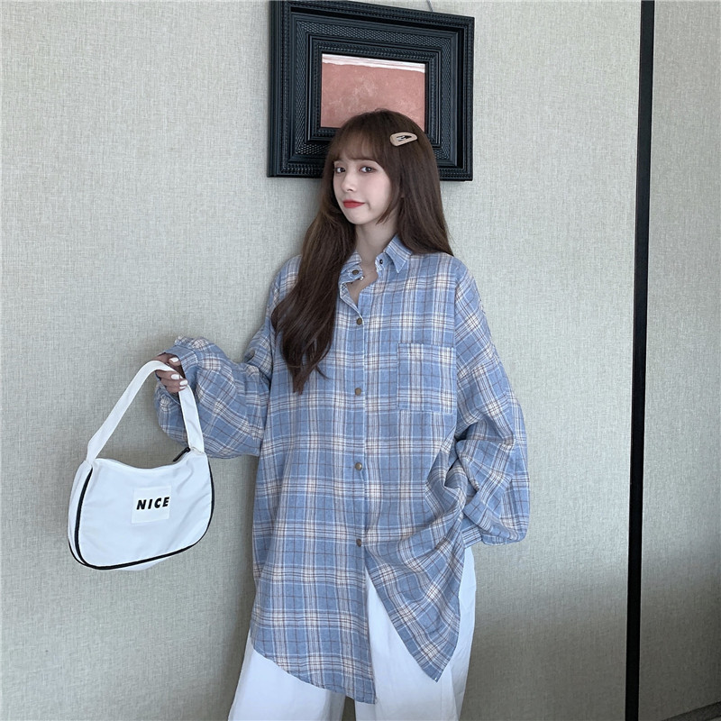 SUXI Áo sơ mi nữ dáng rộng kẻ sọc ca rô nhiều màu lựa chọn