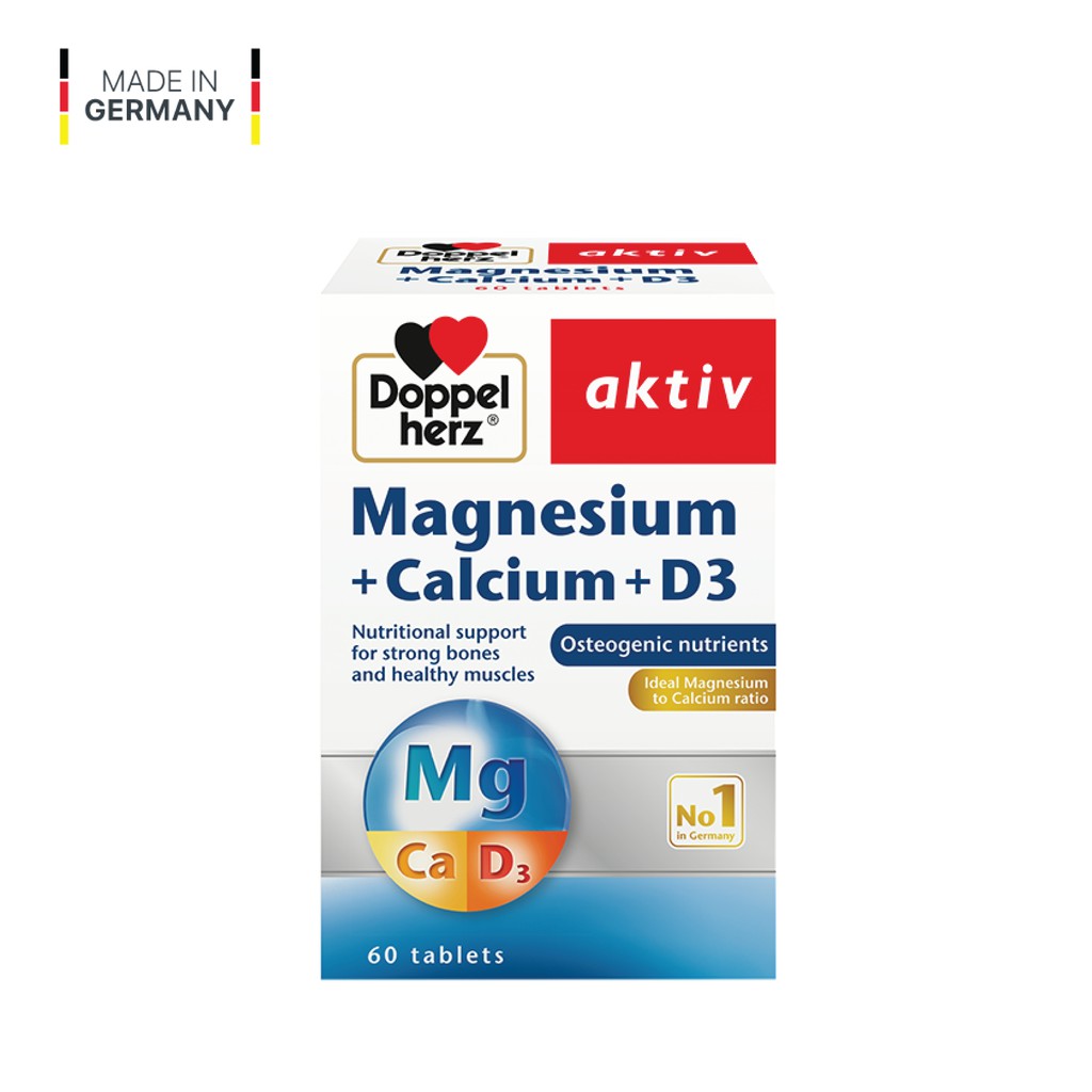 [TPCN NHẬP KHẨU] Viên uống bổ sung Canxi phòng ngừa loãng xương Doppelherz Magnesium + Calcium + D3 (Hộp 30v & 60v) | Thế Giới Skin Care