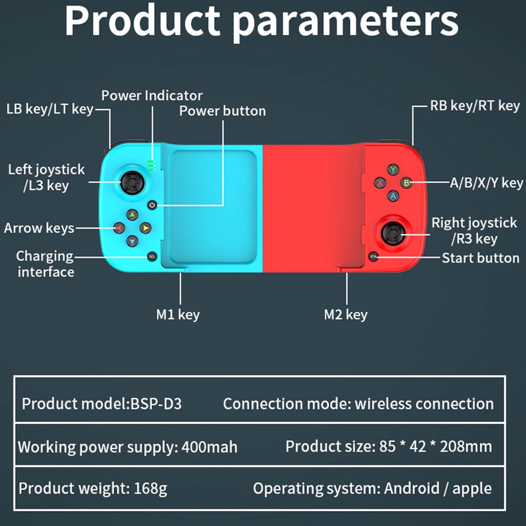 Tay Cầm Chơi Game Không Dây BSP-D3,BSP-D5,BSP-D6,BSP-D7 dùng cho Switch/Android/PC đa nền tảng có LED phím đủ chức năng