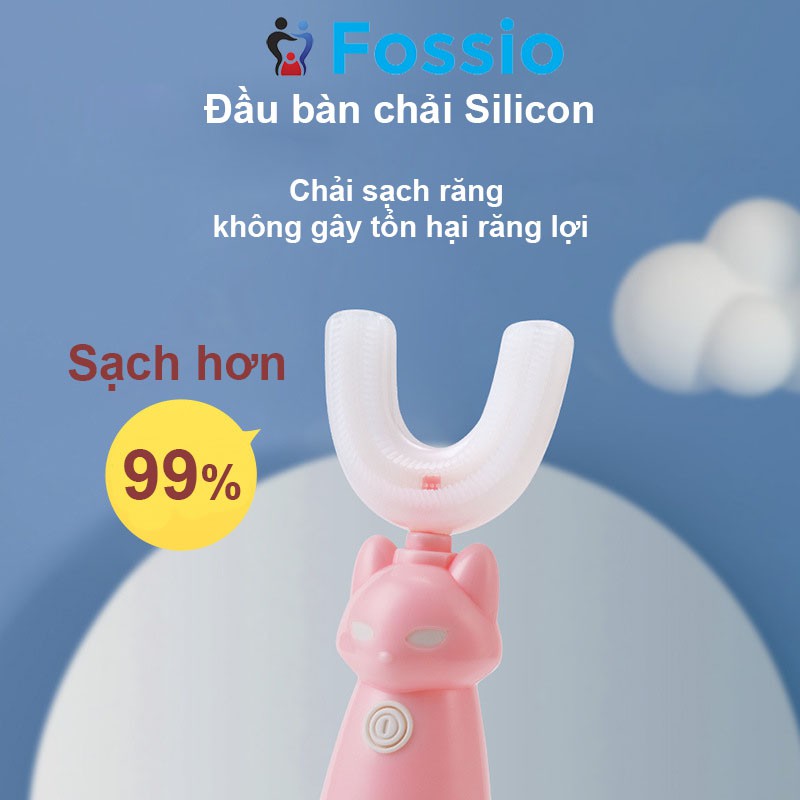 Bàn chải điện chữ U đánh răng cho bé, chất liệu Silicon chịu được lực cắn, chải sạch mọi góc độ FOSSIO E120