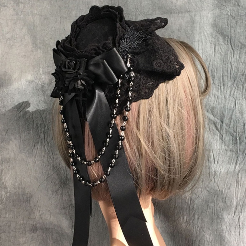 Nơ Cài Tóc Phối Ren Hoa Phong Cách Lolita Dành Cho Nữ