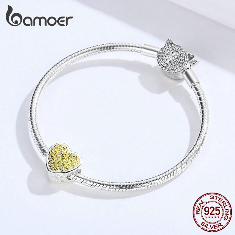 Hạt Charm Bamoer Bạc 925 Hình Trái Tim Xinh Xắn Dùng Làm Trang Sức Thủ Công