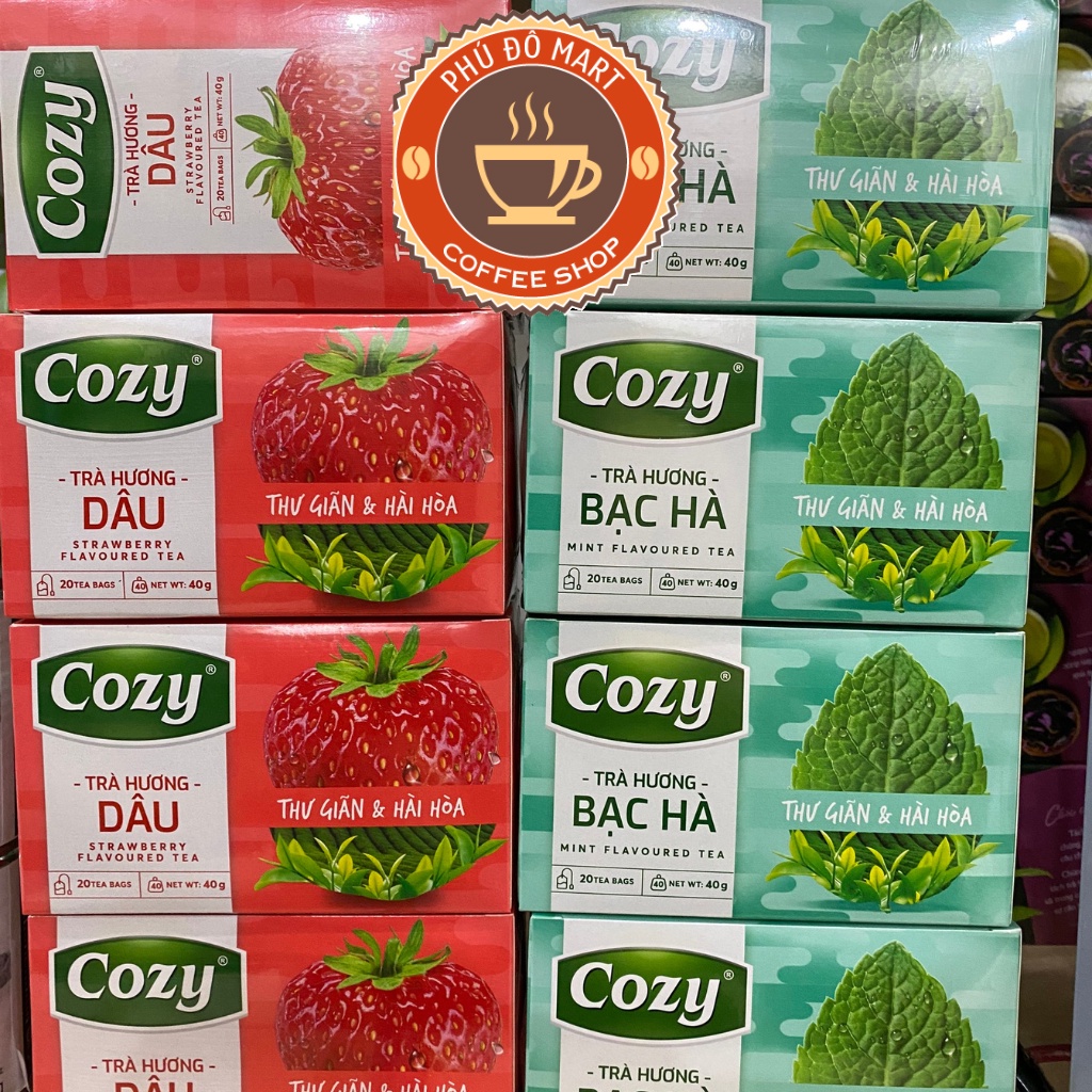 Trà Cozy Túi Lọc Hương Dâu , Đào, Bạc Hà - Hộp 20 gói
