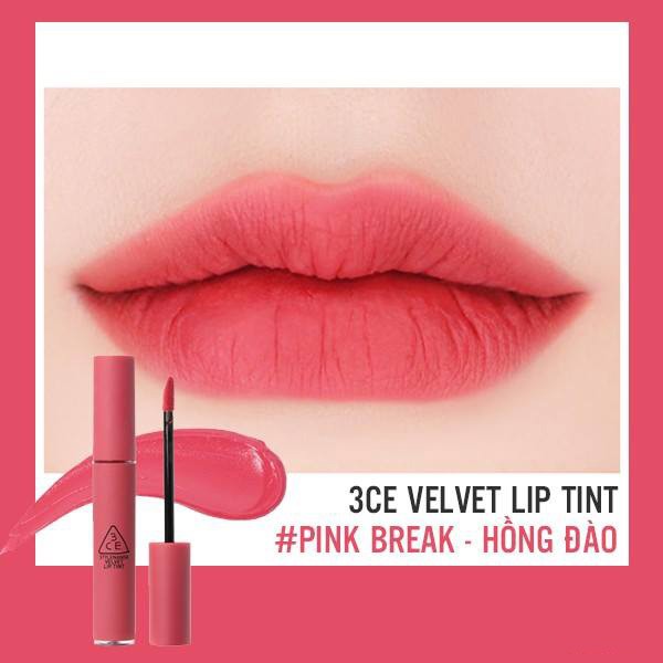 Son kem lì 3CE Velvet Lip Tint Màu Pink Break - Hồng Đào